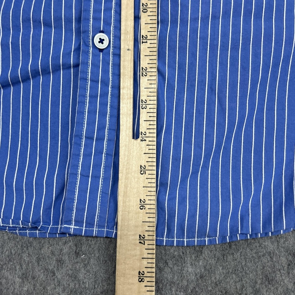 American Eagle Shirt Mens S Blue Stripe Long Sleeve Button Up Band Collar Preppy - Picture 10 of 16